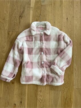 Pink Lily Pink and White Plush Check Sherpa Shirt Jacket